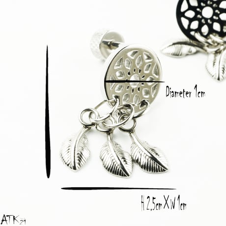 両耳用（2個セット）ドリームキャッチャー 16G ステンレスピアス Surgical Steel 316L 軟骨 ボディピアス メンズ レディース ユニセックス アクセサリー：BP170801