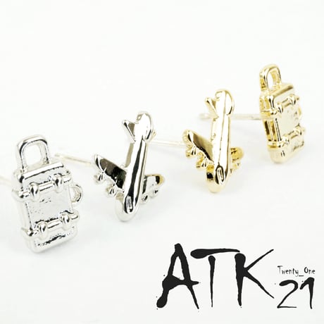 飛行機 エアープレーン スーツケース アシンメトリー ピアス Silverpost925 シルバー ゴールド メンズ レディース ユニセックス アクセサリー：PS160603