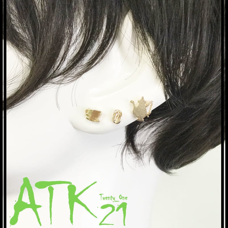 コーヒー豆ピアス　3点セット 3個セット）コーヒーセット ピアス コーヒー豆 ケトル カフェ巡りの