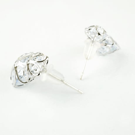 クリアフラワーモチーフ スタッド ピアス キュービックジルコニア シルバー ピンクゴールド レディース アクセサリー：PM160205