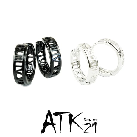 両耳用（2個セット）透かし ローマ数字 ブラック フープ リング ピアス シンプル メンズ レディース アクセサリー：MPB160505