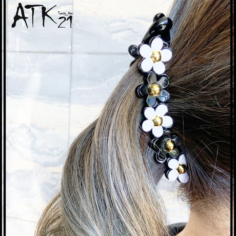お花 フラワー モノトーン バナナクリップ ヘアクリップ レディース 簡単ヘアアレンジ ヘアアクセサリー