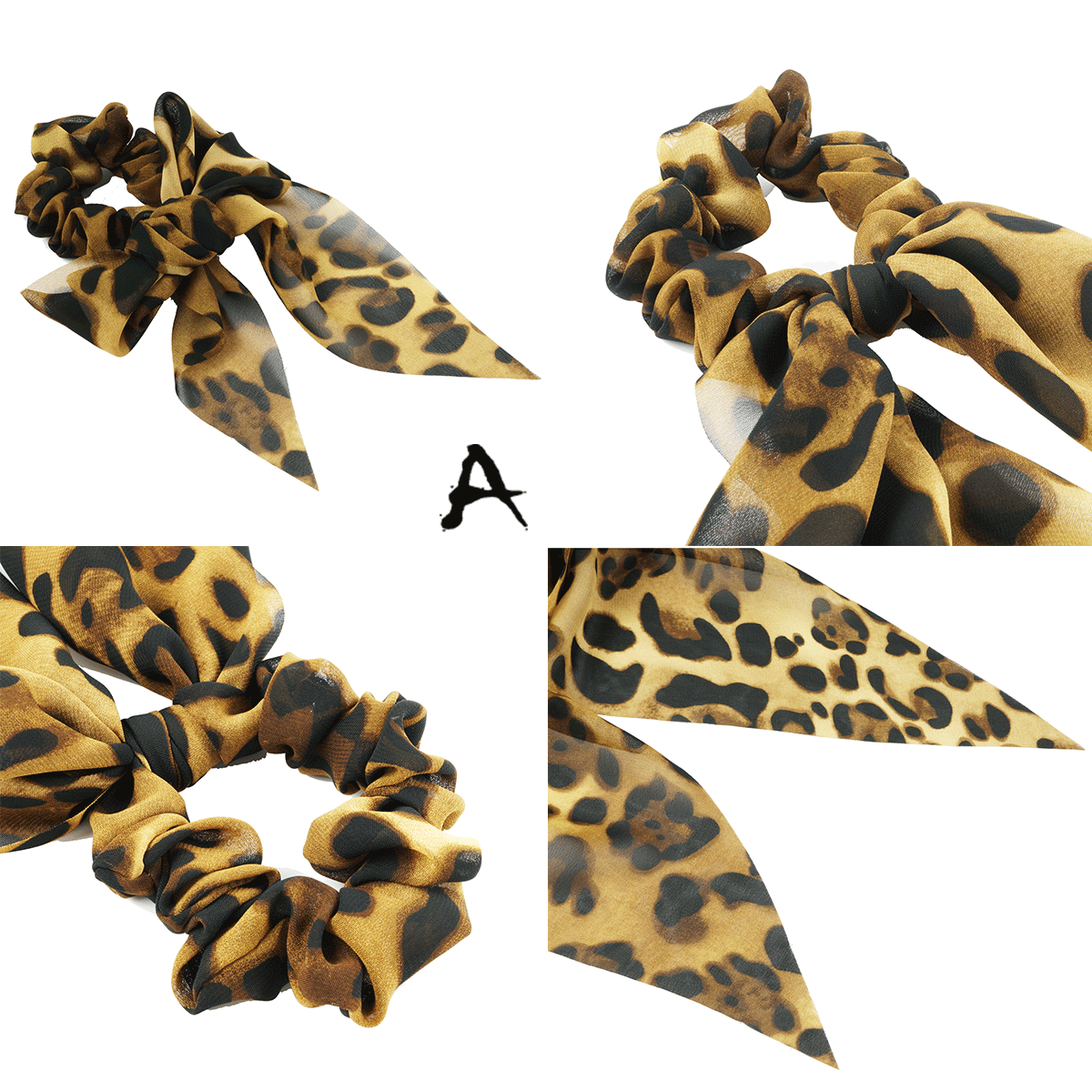 ハンドメイドシュシュM-3900♡レオパードポリエステル♡リボン付♡ ハンドメイドシュシュM-3900♡レオパードポリエステル♡リボン付♡