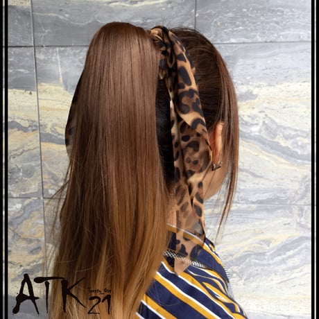 レオパード ヒョウ柄 リボン シュシュ ヘアゴム 簡単ヘアアレンジ ヘアポニー ハーフアップ まとめ髪 レディース ヘアアクセサリー：HS181001
