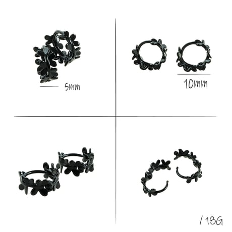 両耳用（2個セット）シンプル フラワーリース シルバー ブラック フープ リング ピアス メンズ レディース ユニセックス アクセサリー