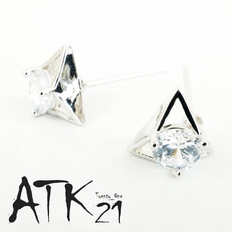 両耳用（2個セット）ピラミッドモチーフ 一粒ストーン スタッドピアス シルバー シンプル ユニセックス アクセサリー：PS160611