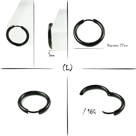 片耳用（1個売り）Black リングピアス フープピアス シンプル 18G ステンレスピアス Surgical Steel 316L メンズ レディース ユニセックス アクセサリー：HPS191202
