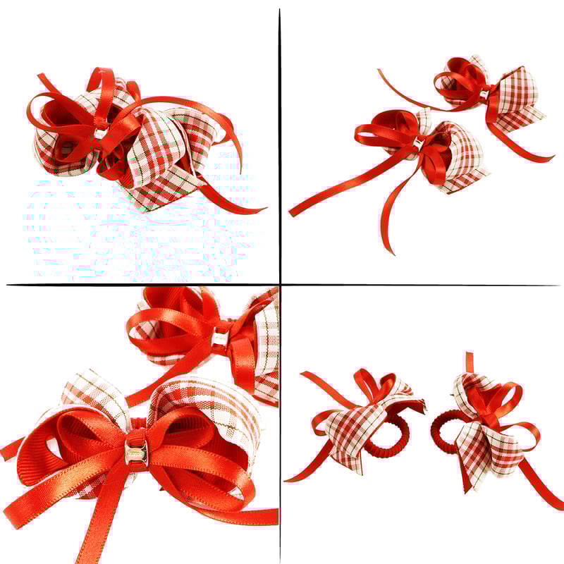 2点セット） チェック柄 リボン ヘアゴム ツインテール キッズ