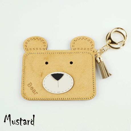 Bear くまちゃん モチーフ スエード パスケース  カードケース カードホルダー ICカード キーホルダー アクセサリー：PC180203