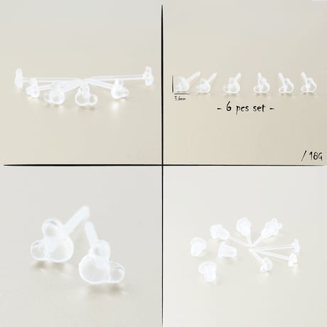 (6点セット）ミッキーモチーフ シークレットピアス 透明ピアス 18G ゴムキャッチ アクリル メンズ レディース ユニセックス アクセサリー：SP190106