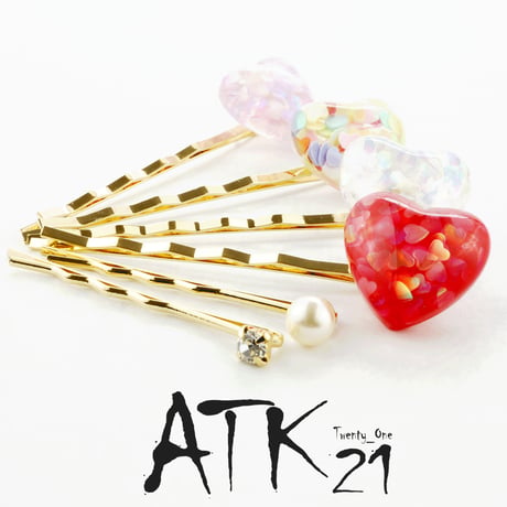 (3本セット) プラバン ハートinハート パール ビジュー クリア かわいい ヘアピンセット ヘアアクセサリー：HA170201