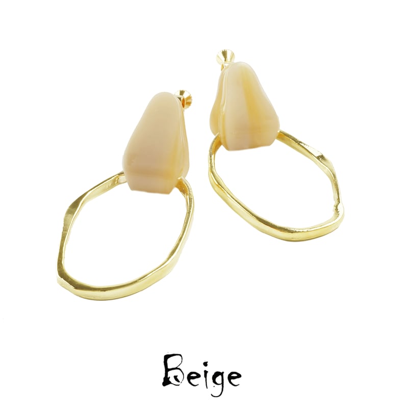 2点セット）変形ピアス イヤリング マーブルカラー カボション フープ