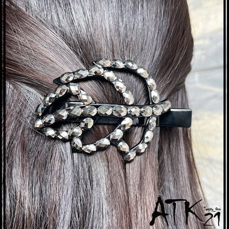 リーフ leaf ブラック ビーズストーン ヘアクリップ ダッカール 髪留め 簡単ヘアアレンジ レディース ヘアアクセサリー 【送料無料】