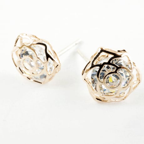 透かし 華奢で豪華な ローズ 薔薇 モチーフ ピアス ジルコニア シルバー ゴールド ピンクゴールド ジュエリー　アクセサリー