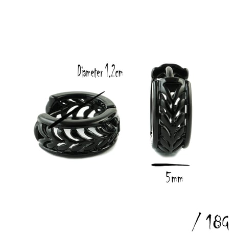 両耳用（2個セット）リーフモチーフ フープピアス リングピアス 18G シルバー ブラック シンプル 上品  メンズ レディース ユニセックス アクセサリー：HPB180401S