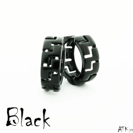 両耳用（2個セット）グレカ模様 シンプル フープピアス 18G シルバー ブラック メンズ レディース ユニセックス アクセサリー：HPB170703(S)