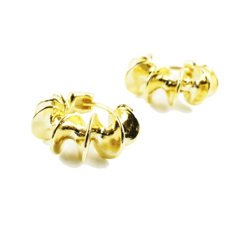 両耳用（2点セット）ツイストカール ラセンモチーフ フープピアス リング シンプル シルバー ゴールド レディース アクセサリー：HPB180801