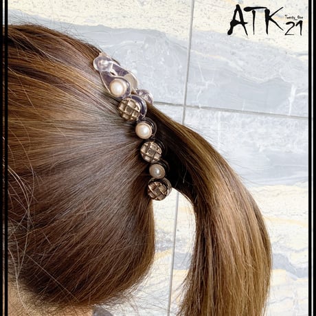 アンティークボタン レトロ  バナナクリップ クリアタイプ  髪留め しっかり留まる レディース 簡単ヘアアレンジ ヘアアクセサリー