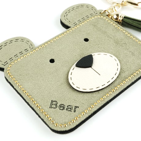 Bear くまちゃん モチーフ スエード パスケース  カードケース カードホルダー ICカード キーホルダー アクセサリー：PC180203