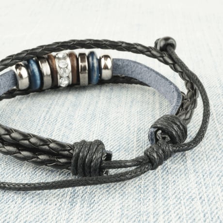 3連レザーコードブレスレット シンプル ペアブレスレット メンズ レディース アクセサリー：MB160306