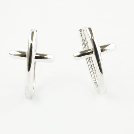 両耳用（2個セット） クロスモチーフ 十字架  シンプル ミニフープピアス ミニリングピアス シルバー ブラスピアス メンズ レディース アクセサリー