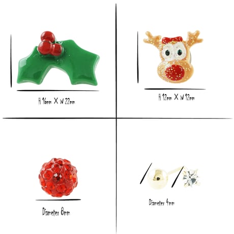 (5点セット）クリスマス Xmas ツリー トナカイ 柊 パヴェボール スター ゴールド ビジュー ピアス スタッドピアス  レディース  ユニセックス アクセサリー：PKS181201/2