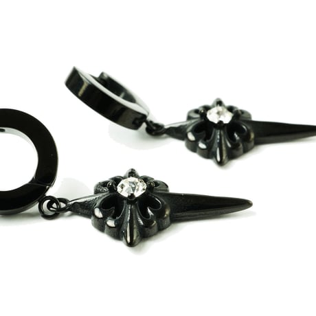 両耳用（2点セット）透かし クロス フープピアス 一粒ジルコニア 18G ステンレスピアス Surgical Steel 316L メンズ：MPS181003