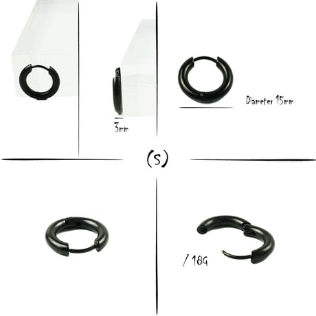 片耳用（1個売り）Black リングピアス フープピアス シンプル 18G ステンレスピアス Surgical Steel 316L メンズ レディース ユニセックス アクセサリー：HPS191202