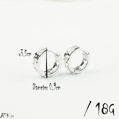 両耳用（2個セット）グレカ模様 シンプル フープピアス 18G シルバー ブラック メンズ レディース ユニセックス アクセサリー：HPB170703(S)