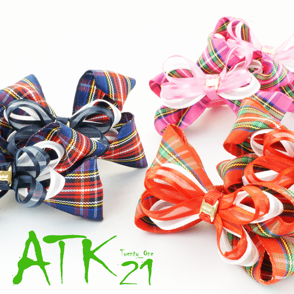 2個セット） タータンチェック リボン ヘアゴム ツインテール キッズ