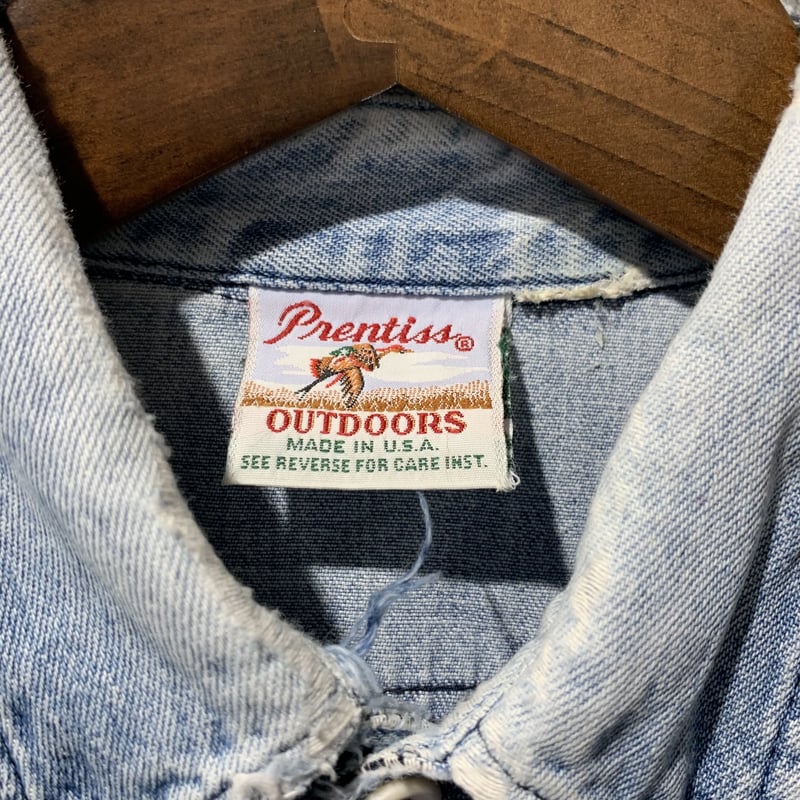 Prentiss DENIM shirts M USA製 USED Vintage Prentiss Outdoors Denim Shirt Men L Blue Button Down