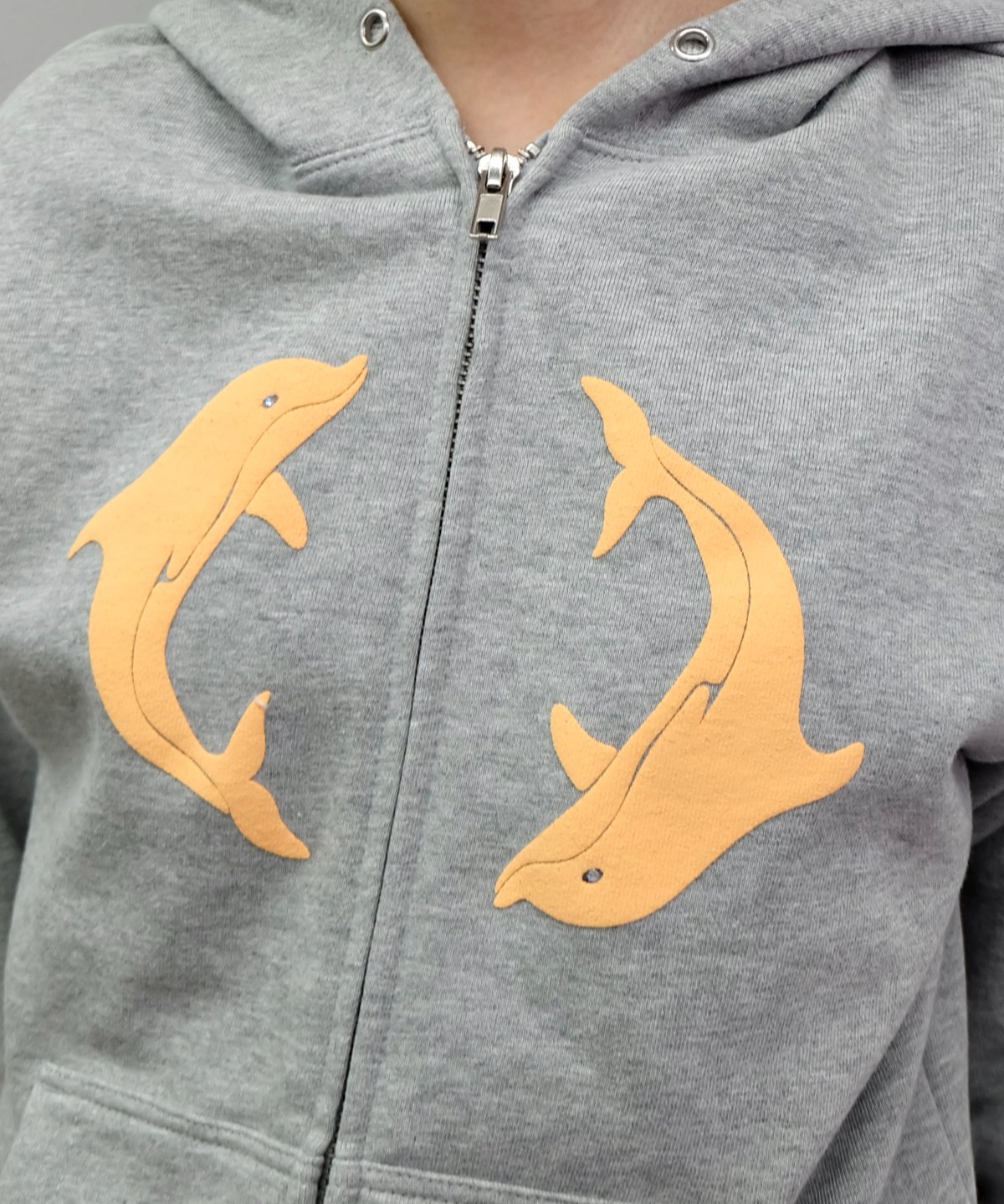Labyrins Two Dolphins Zip Hoodie Gray | Shury