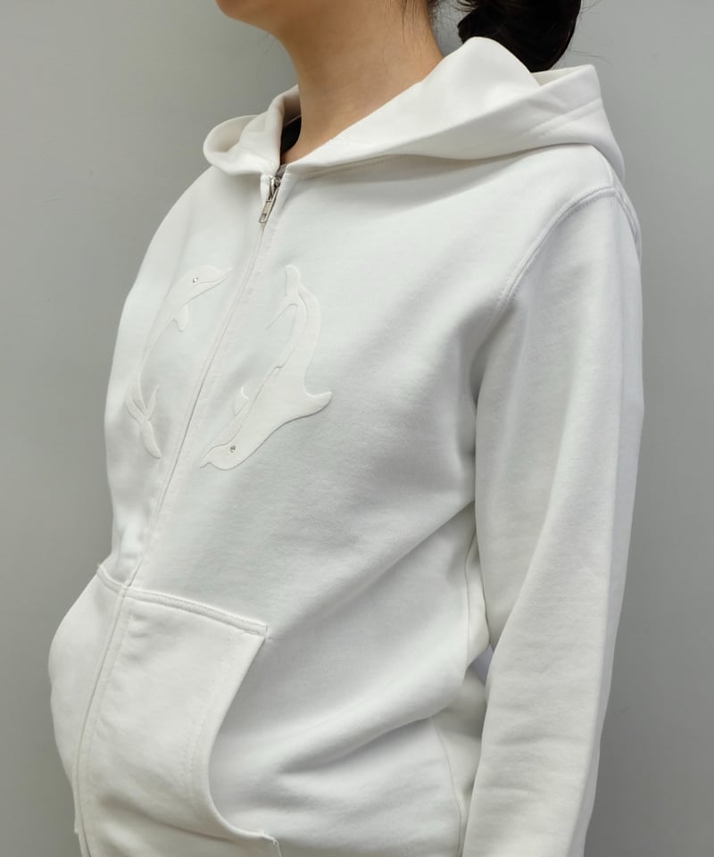 Labyrins Two Dolphins Zip Hoodie White | Shury Labyrins Two Dolphins Zip Hoodie White | Shury