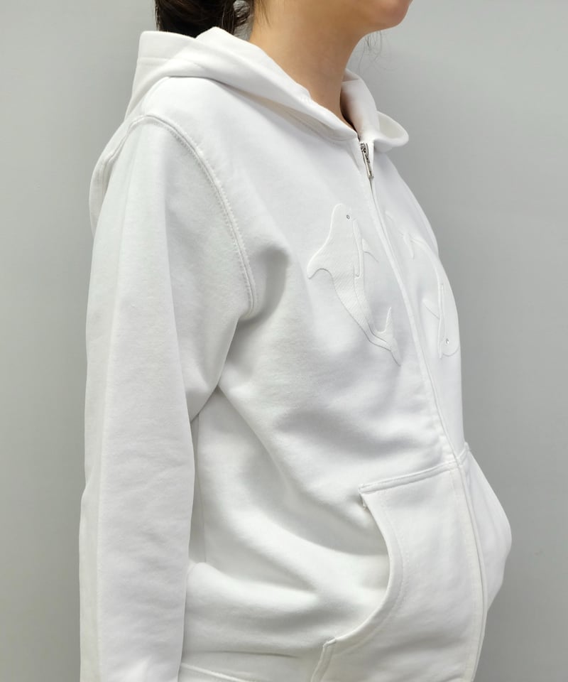 Labyrins Two Dolphins Zip Hoodie White | Shury