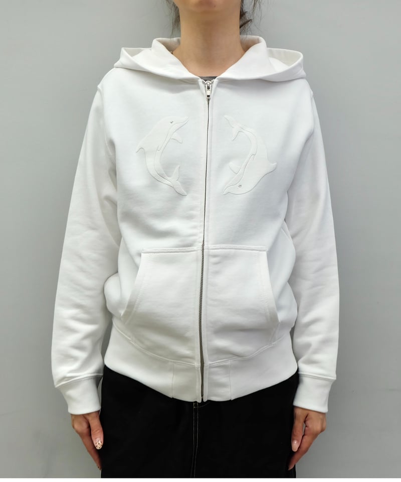 Labyrins Two Dolphins Zip Hoodie White | Shury Labyrins Two Dolphins Zip Hoodie White | Shury