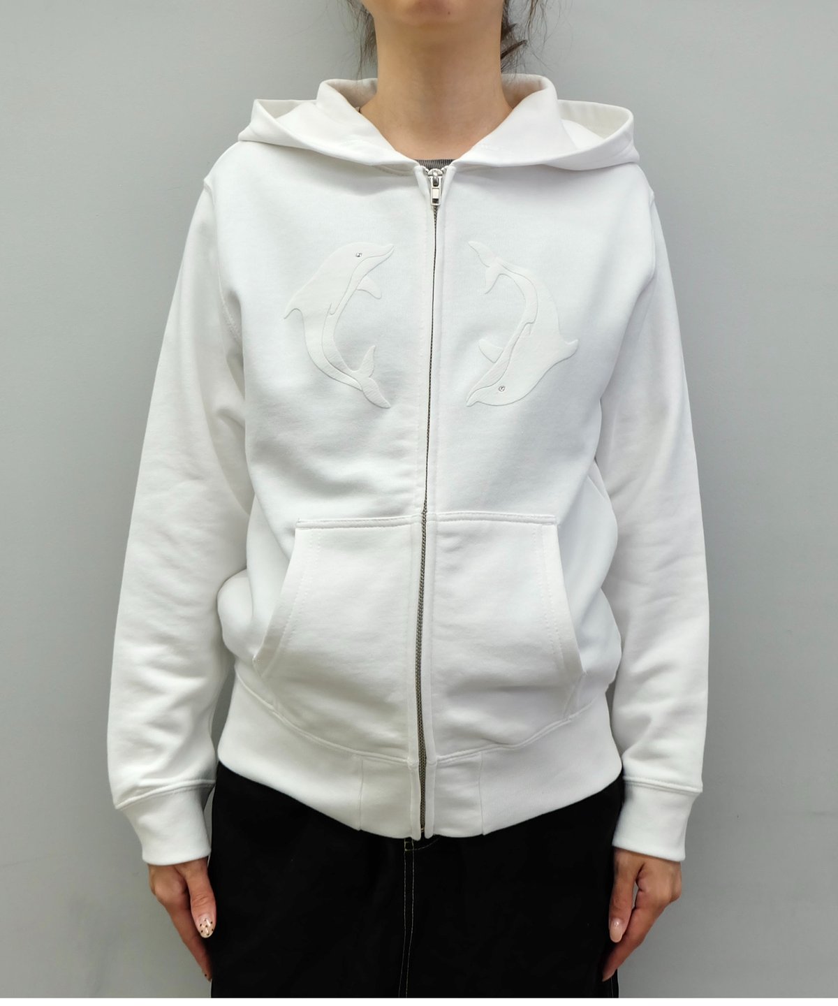 Labyrins Two Dolphins Zip Hoodie White | Shury