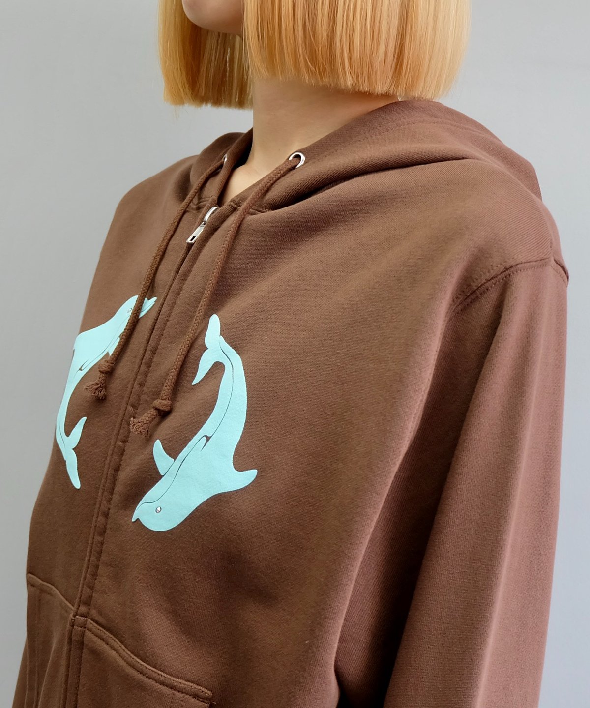 Labyrins Two Dolphins Zip Hoodie Brown | Shury