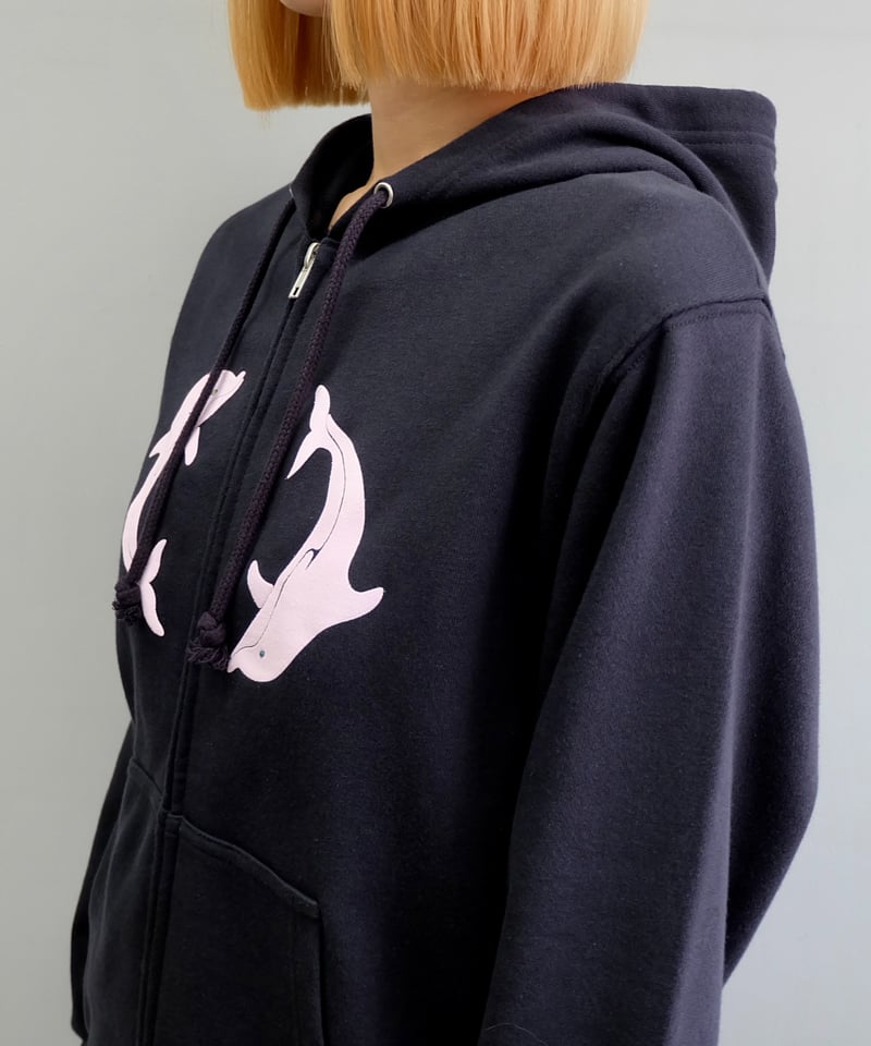 Labyrins Two Dolphins Zip Hoodie Navy | Shury