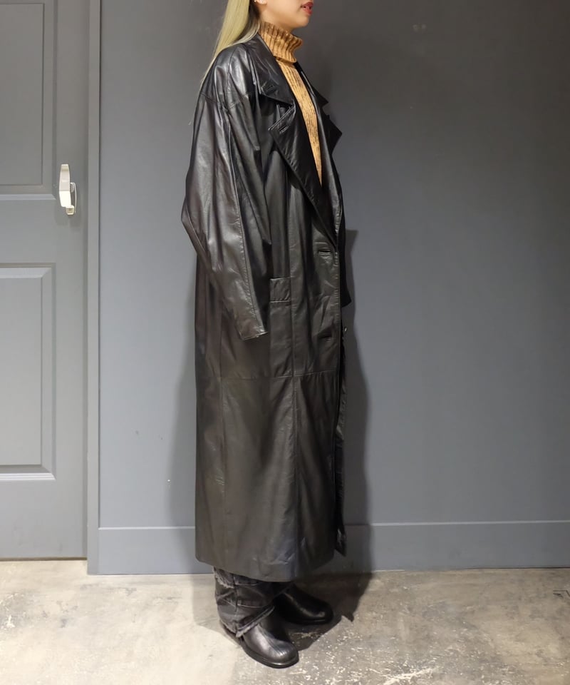 Vintage Leather Long Coat | Shury