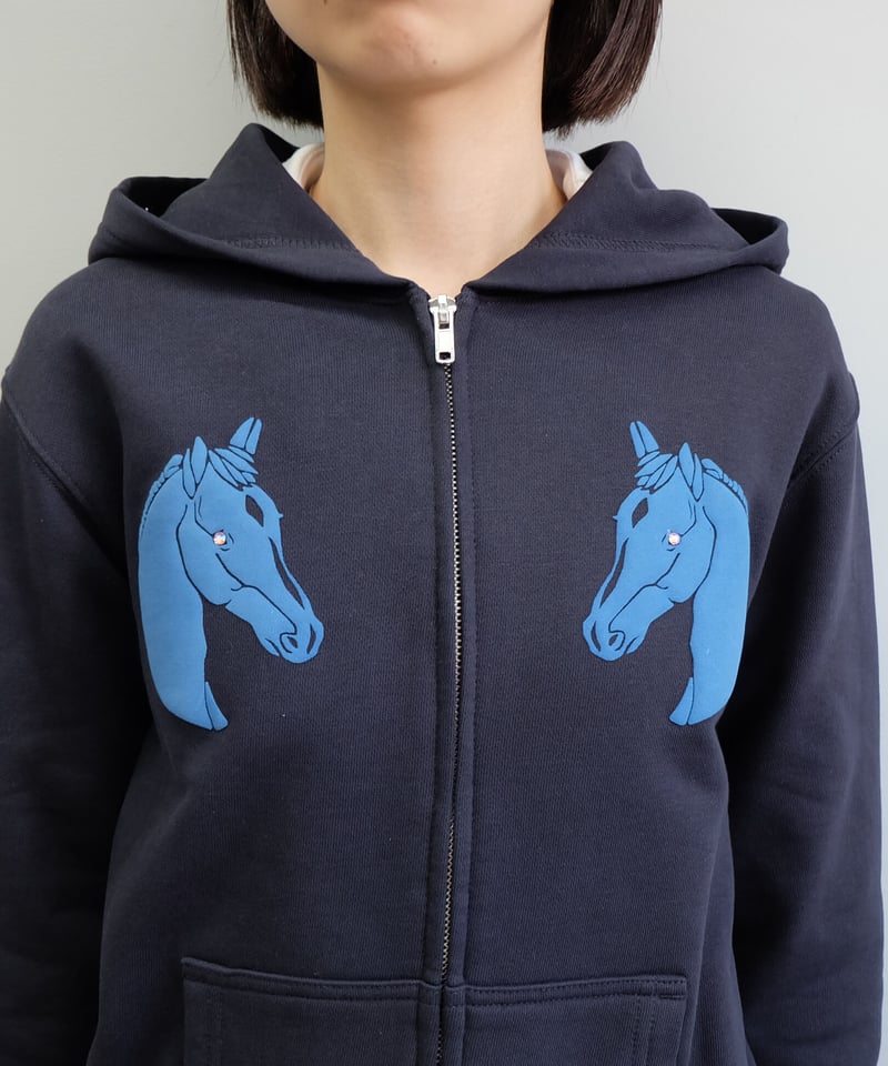 Labyrins Dont Cry Horse Hoodie Navy - トップス