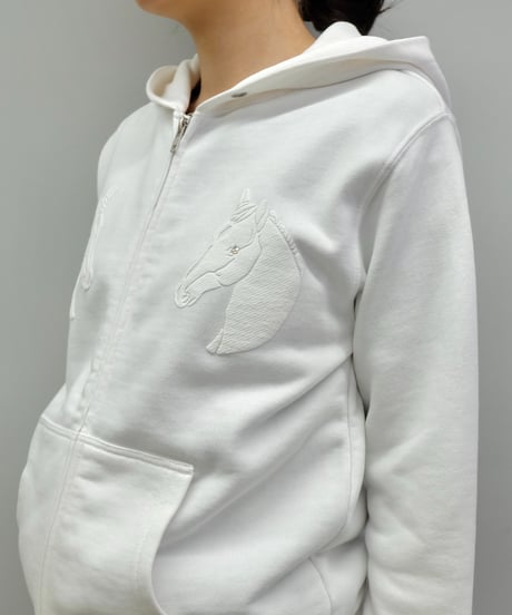 Labyrins Dont Cry Horse Zip Hoodie　White