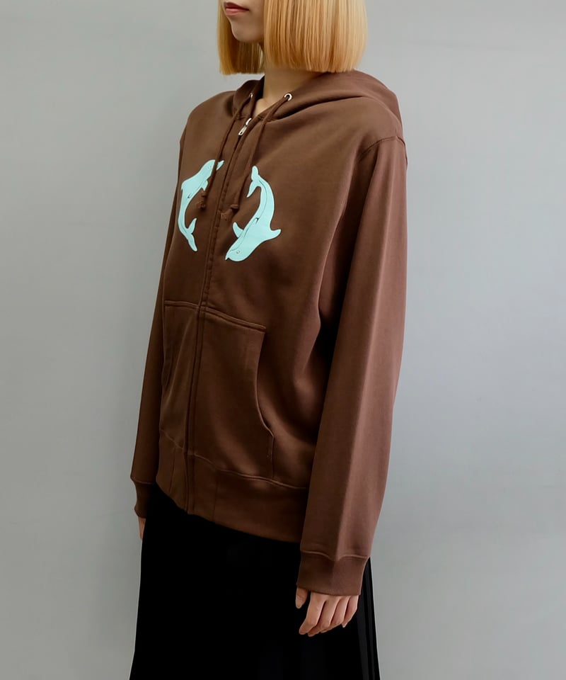 Labyrins Two Dolphins Zip Hoodie Brown | Shury