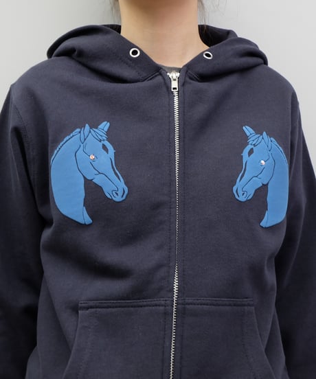 Labyrins Dont Cry Horse Zip Hoodie　Navy