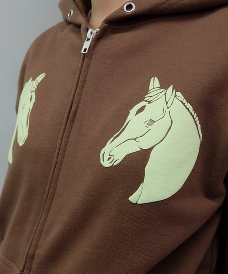 Labyrins Dont Cry Horse Zip Hoodie　Brown