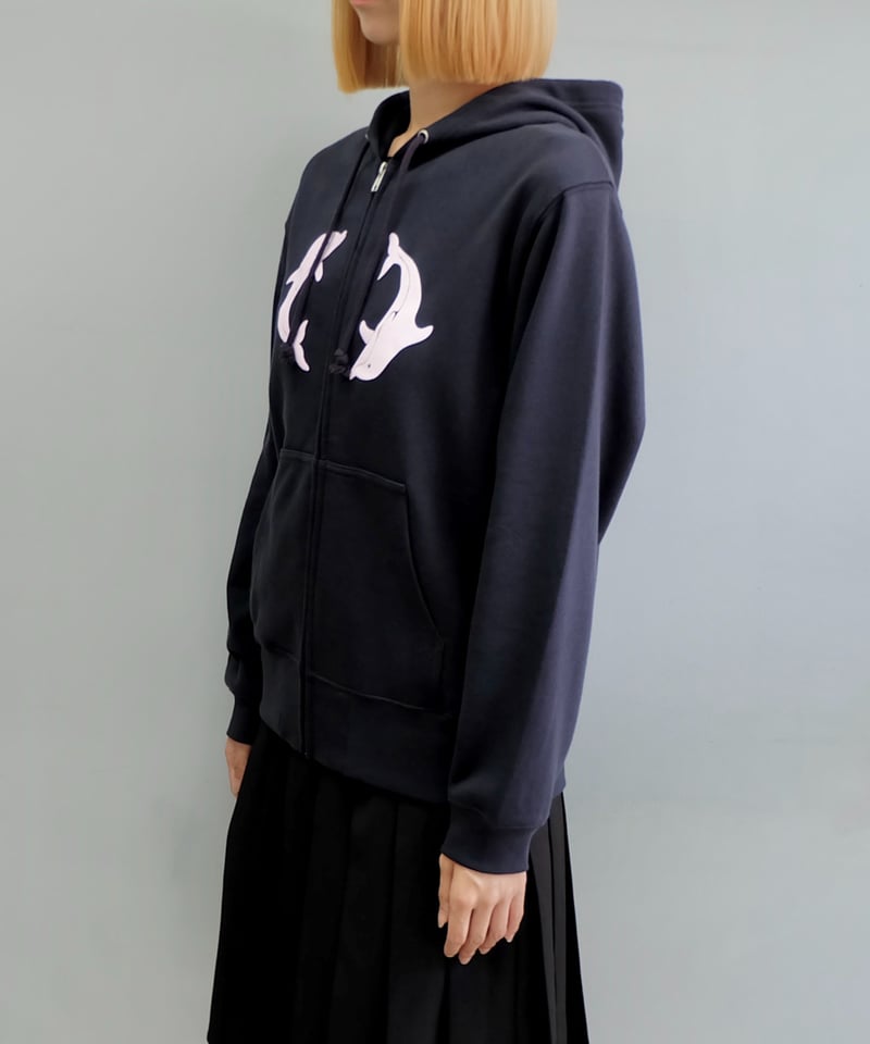 Labyrins Two Dolphins Zip Hoodie Navy | Shury