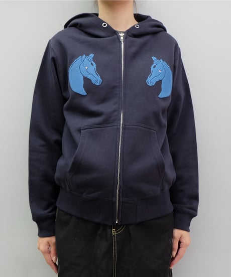 Labyrins Dont Cry Horse Zip Hoodie　Navy