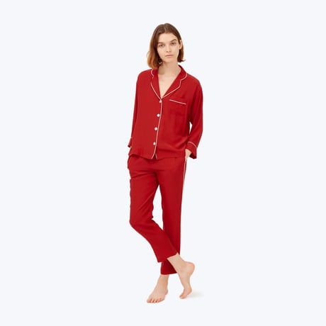 SLEEPY JONES // Silk Marina Pajama Shirt Red Carmeuse