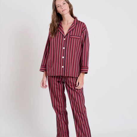SLEEPY JONES / MARINA PAJAMA SET Bar Stripe Burgundy