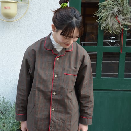 june pajama set brown check with red piping