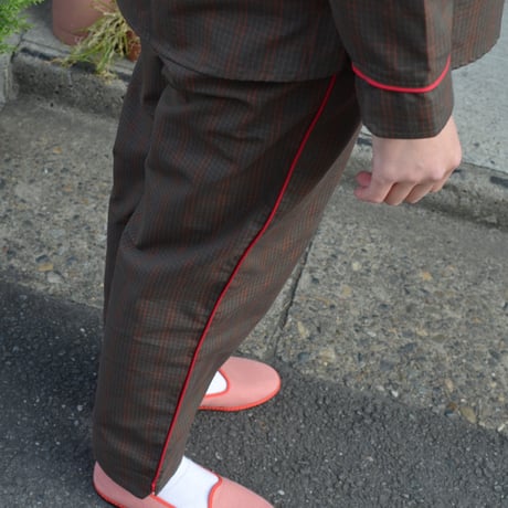 june pajama set brown check with red piping